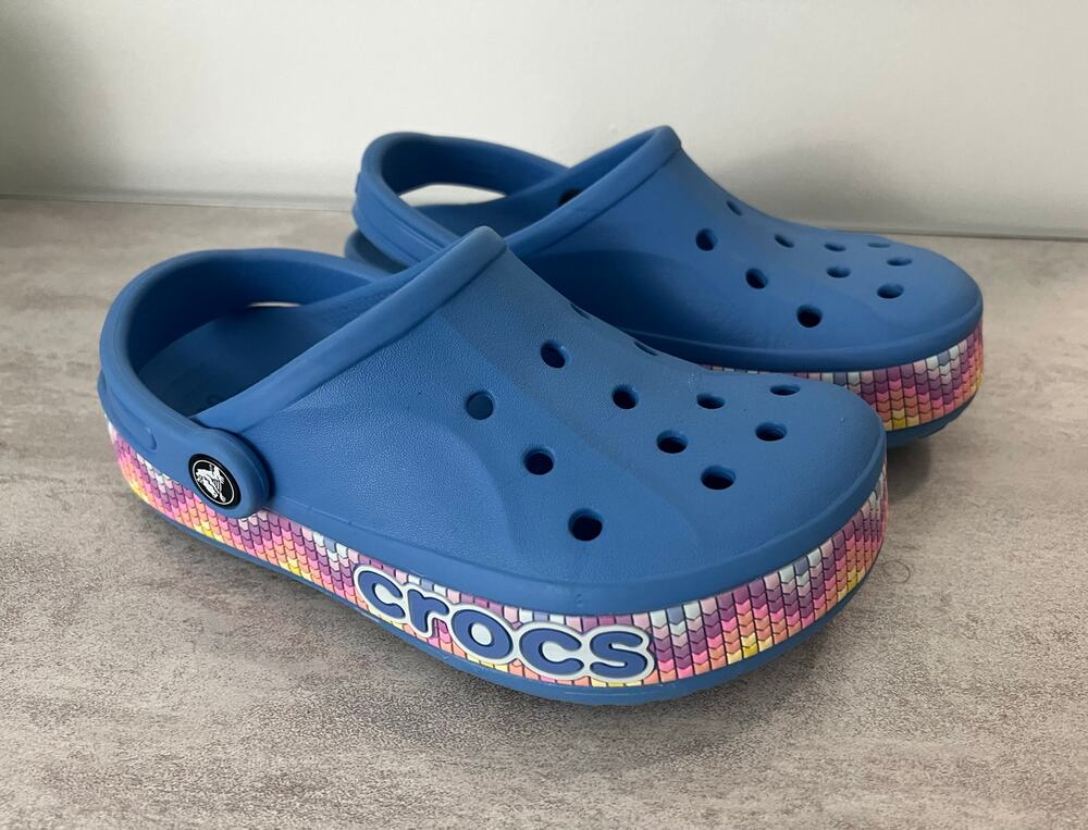 Crocs Men's Women's Bayaband Clog Slip On Size M4 W6 Powder Blue Digital Chevron